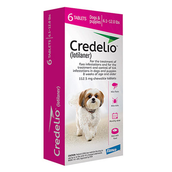 Credelio Chewable Tablets 112.5mg For Dogs 6.1-12 lbs (2.5-5.5 kg) 6 Pack