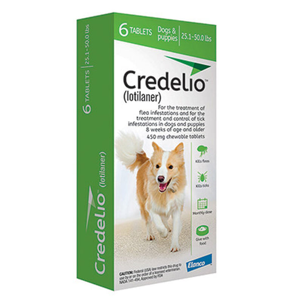 Credelio Chewable Tablet 450mg For Dogs 25.1-50 lbs (11-22 kg) 6 Pack