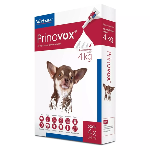 Prinovox Spot-On for Small Dogs Under 9 lbs (4 kg) – 4 Pack