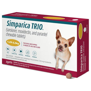 Simparica Trio For Dogs 2.8-5.5 lbs (1.25-2.5 kg) 3 Pack