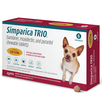 Simparica Trio For Dogs 2.8-5.5 lbs (1.25-2.5 kg)