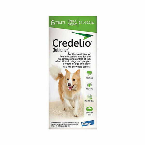 Credelio 450mg Chewable Flea & Tick Tablets for Dogs Weighing 11 - 22kg, 6 Pack | 79Pets.com