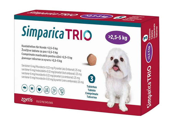 Simparica Trio for Dogs 5.6-11 lbs (2.5-5 kg) 3 Pack | 79Pets